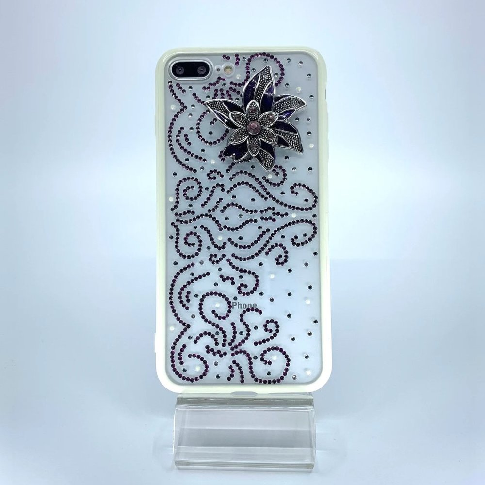 iPhone 7 Plus, 8 Plus TPU +PC case. Unique. Handmade. Dark purple rhinestone